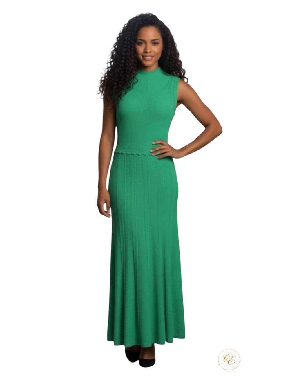 The Kooples | Green Knit Maxi Dress | Sleeveless Scalloped Trim | Size S | NWT
